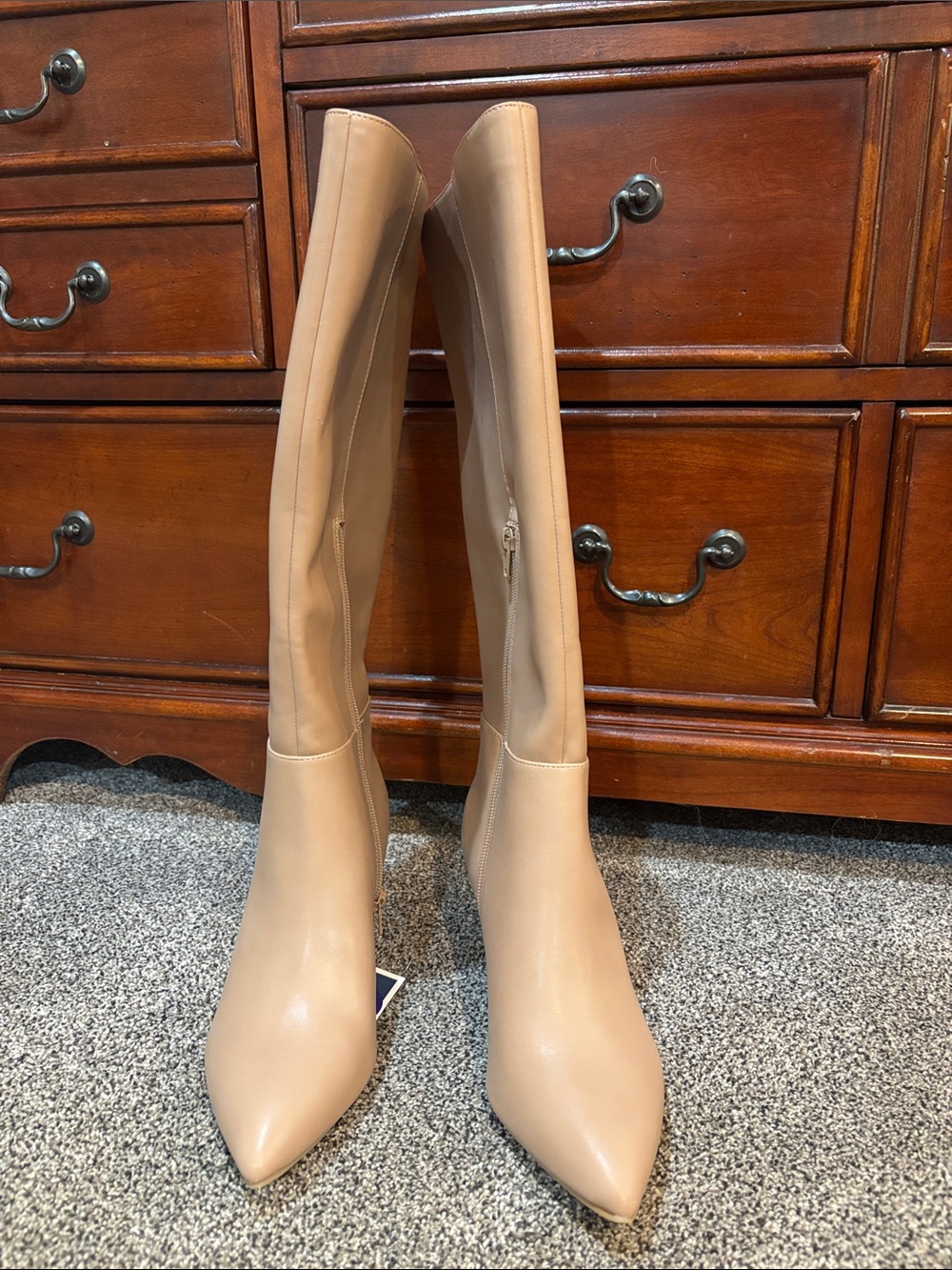 Dolce Vita Beige Pointed-Toe Knee-High Heeled Boots